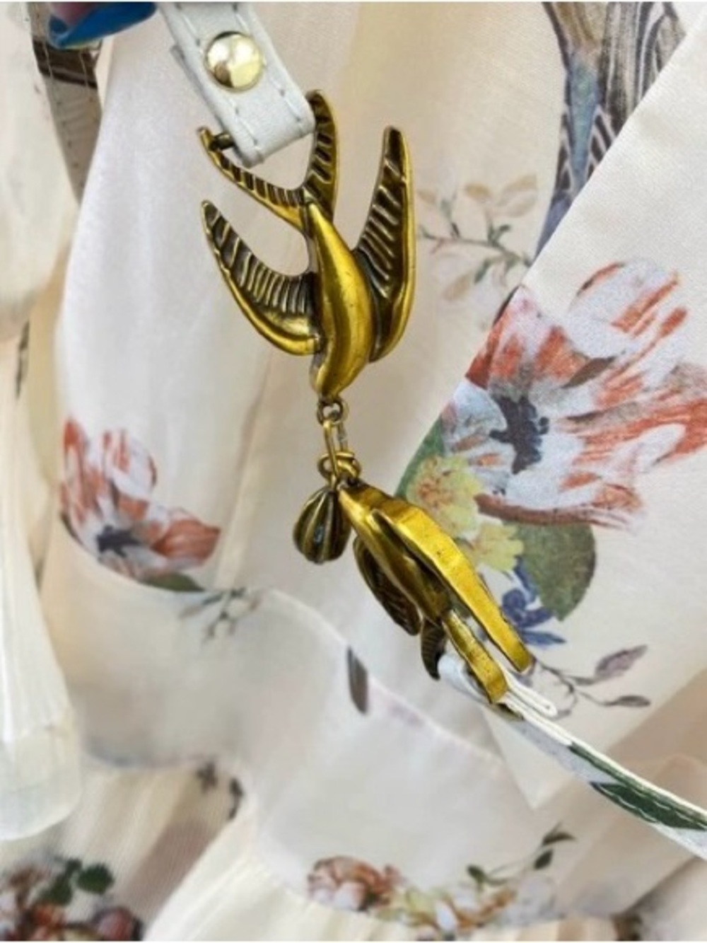 Zimmermann Cream Floral Tie-Neck Tiered Mini Dress - Picture 10 of 10